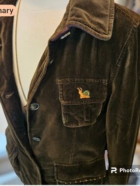 LOFT Green Velvet Jacket with Hand Embroidery Snail Mushrooms